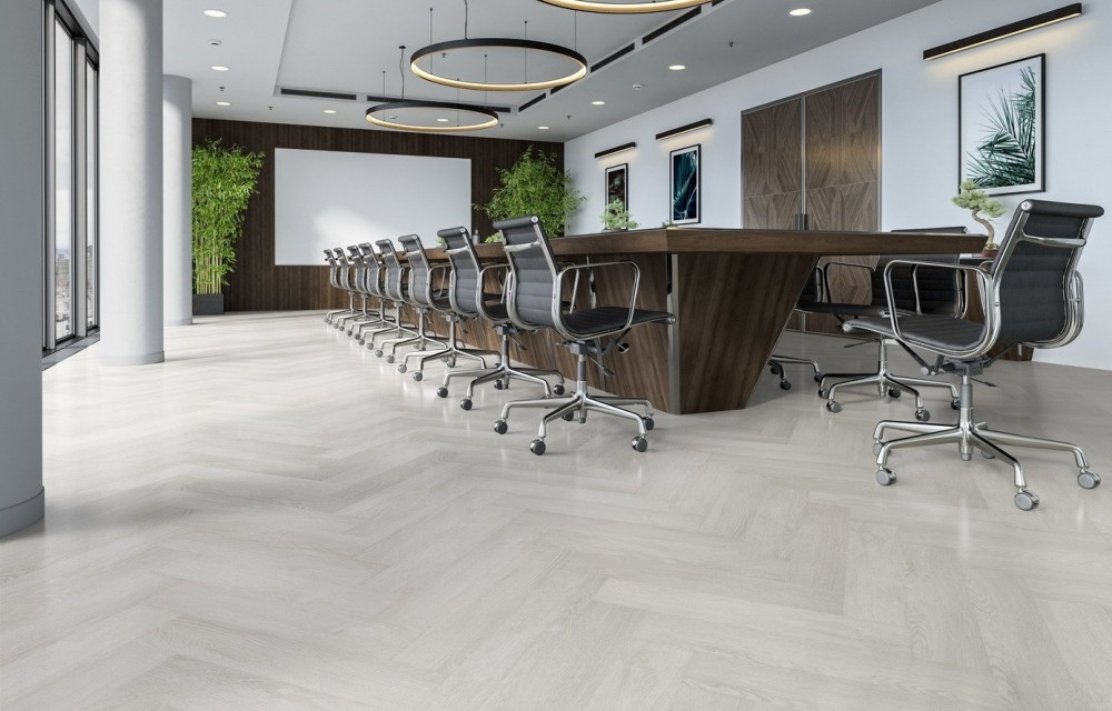 Кварцвиниловый SPC ламинат Fargo Parquet Дуб Эдинбург 33-2034-08 венгерская елка 615×123×4 фото в интерьере
